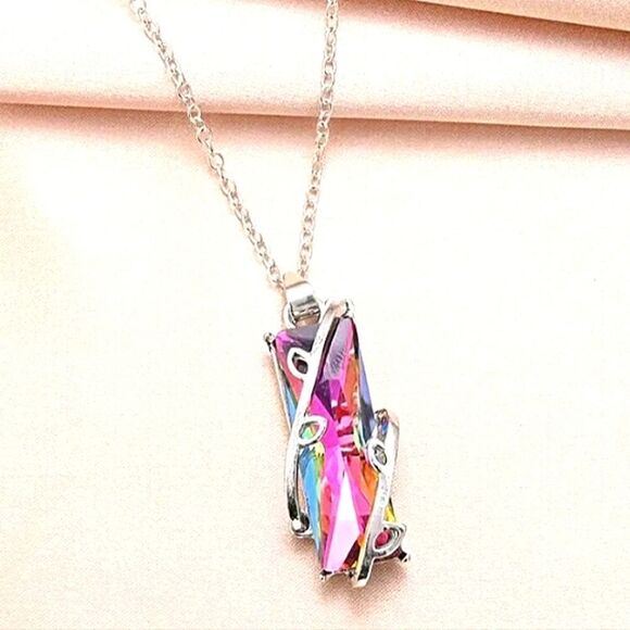 Rainbow Colored Sterling Silver Pendant Necklace - Picture 9 of 11